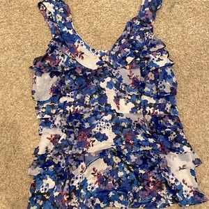 White House Black Market Blouse. Medium. Purple/blue/burgundy floral print.